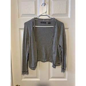 Michael Simon Women's Gray Cardigan Sweater Embellished Chain Trim XL 1368